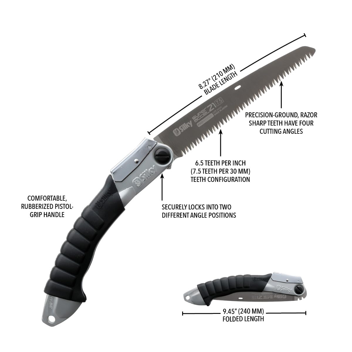 Silky Professional Series Super Accel Folding Hand Saw 210mm Large Teeth (119-21)