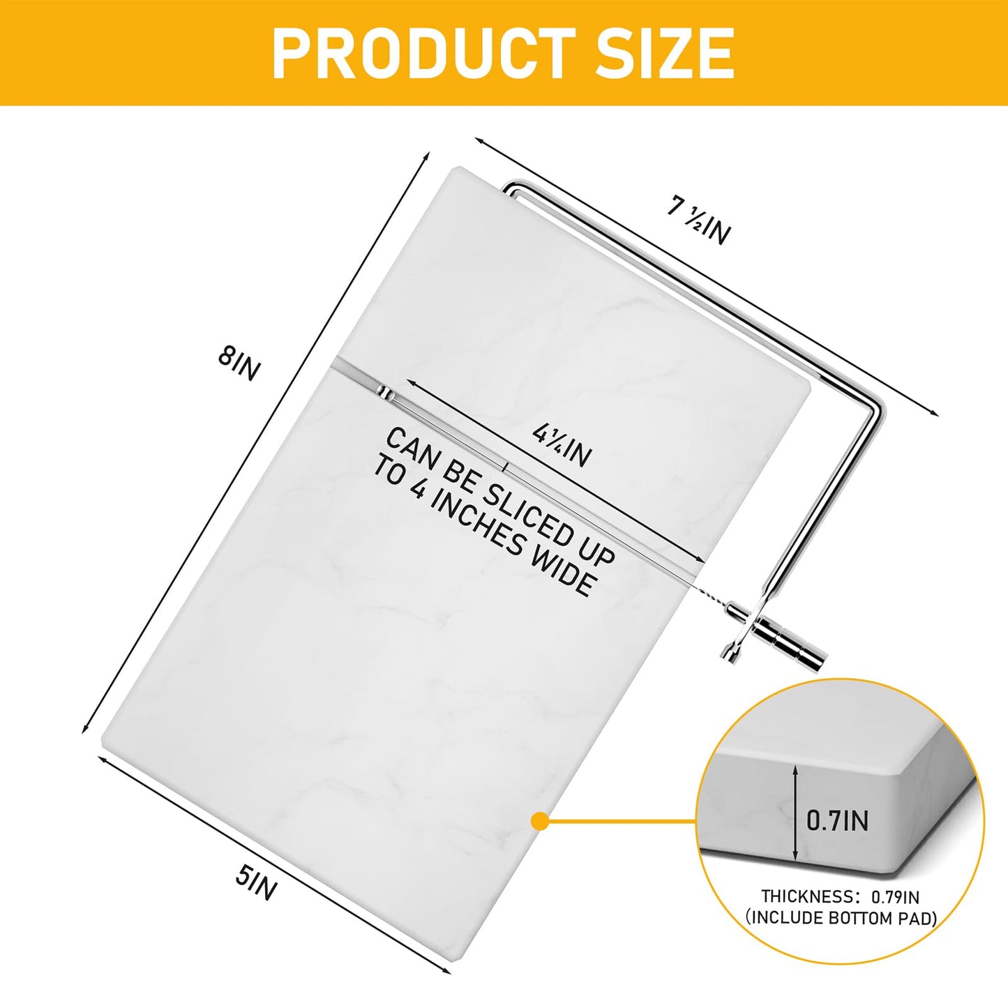 TOPULORS Cheese Slicer with 5 Replacement Upgrade Thick Cutting Wires - Heavy Duty 5"x8" Handheld Marble Board Cutter for Block Cheese, Butter - Kitchen Gadget Slicers Tool - White