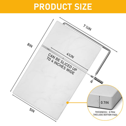 TOPULORS Cheese Slicer with 5 Replacement Upgrade Thick Cutting Wires - Heavy Duty 5"x8" Handheld Marble Board Cutter for Block Cheese, Butter - Kitchen Gadget Slicers Tool - White