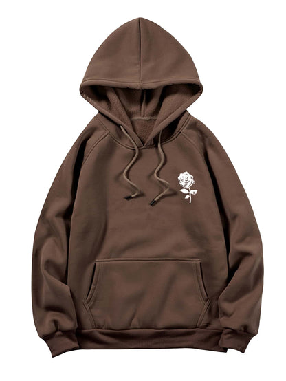 Floerns Men's Graphic Print Long Sleeve Drawstring Hoodie Pullover Sweatshirt Coffee Brown L