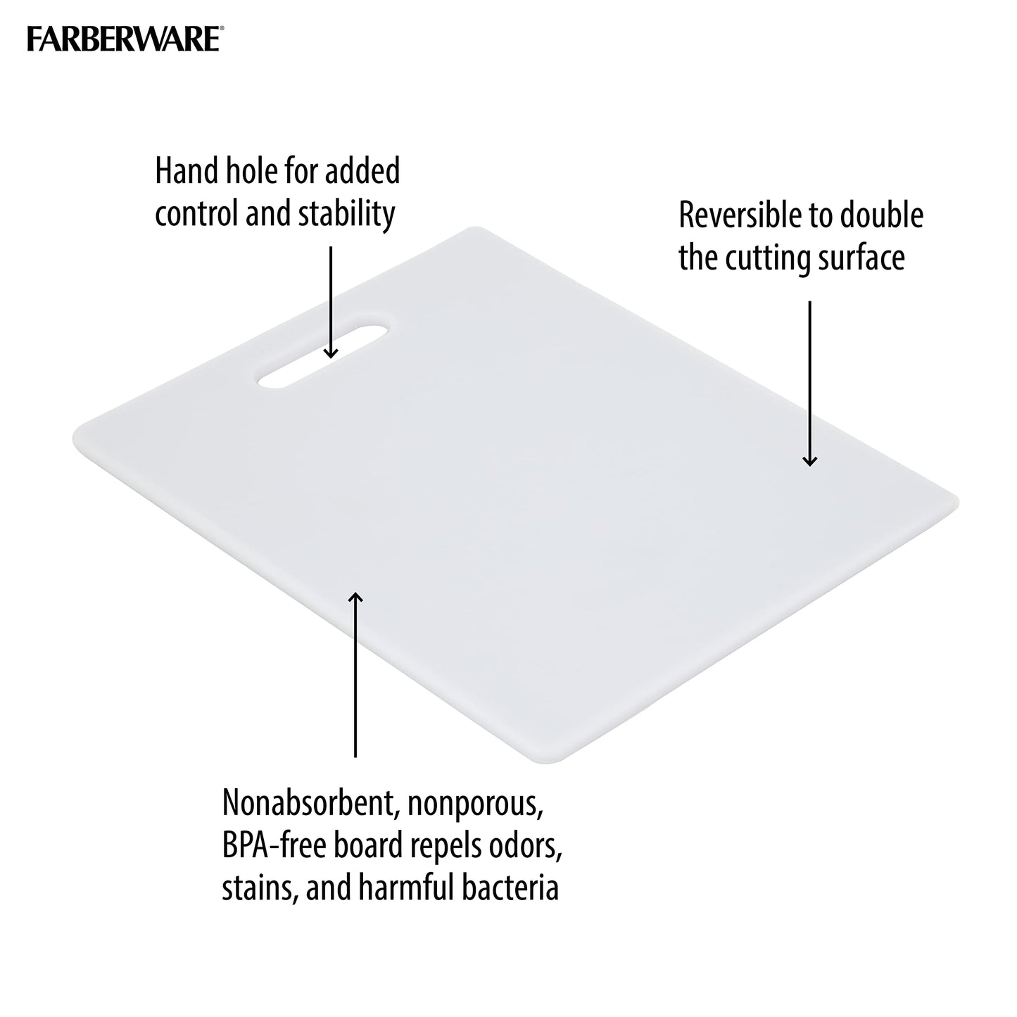 FARBERWARE Reversible Plastic Cutting Board, 8x10 Inch, White, Dishwasher Safe, Non-Porous and Durable for Chopping, Slicing, Prep, Easy to Store