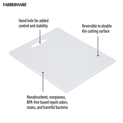 FARBERWARE Reversible Plastic Cutting Board, 8x10 Inch, White, Dishwasher Safe, Non-Porous and Durable for Chopping, Slicing, Prep, Easy to Store