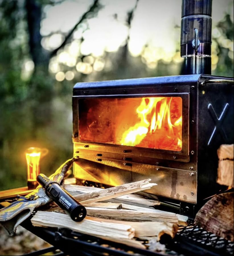 Camping Torch Lighter, Windproof Butane Torch Lighter with Fuel Indicator&Safety Lock, Refillable Butane Lighter with Adjustable Jet Flame for Outdoor Adventure Hiking Candles BBQ Campfires (Black)