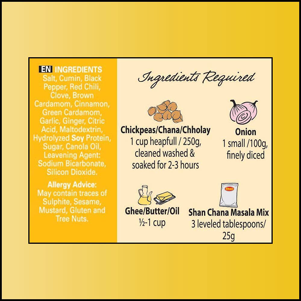 Shan Chana Masala Recipe and Seasoning Mix 3.52 oz (100g) - Spice Powder for Punjabi Style Mild Chickpeas Curry - Suitable for Vegetarians - Airtight Bag in a Box