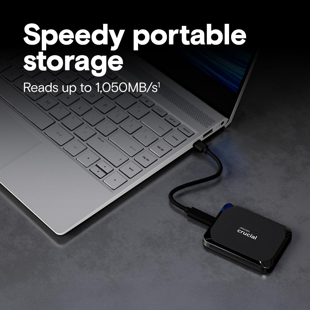 Crucial X9 2TB Portable SSD, Up to 1050MB/s, USB 3.2 USB-C, External Solid State Drive, Compatible with Windows, Mac, & Android, Reliable Storage for Games, Files, & Backups, Black - CT2000X9SSD902
