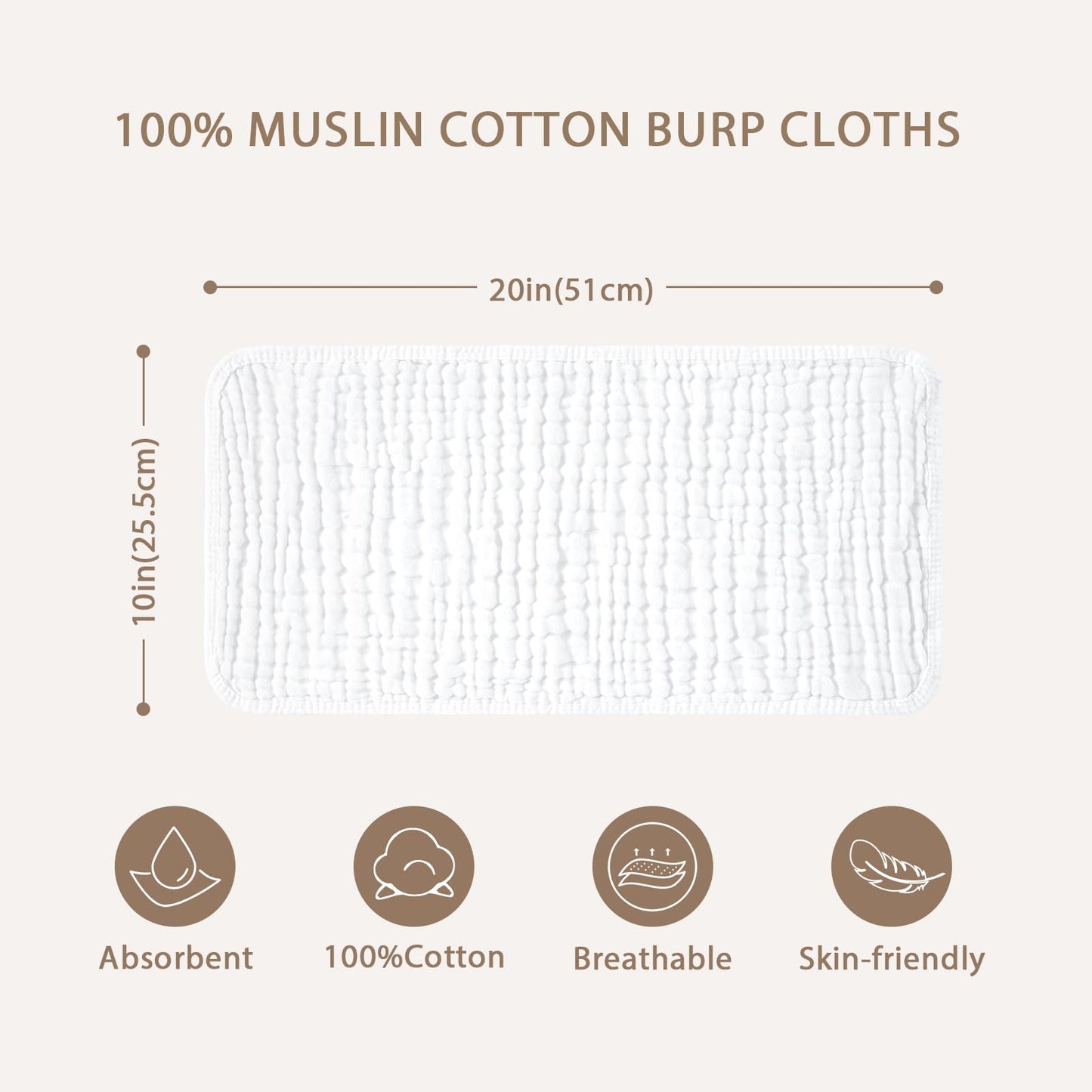 Yoofoss Muslin Burp Cloths for Baby 10 Pack 100% Organic Cotton Baby Washcloths for Boys Girls Large 20''X10'' Super Soft and Absorbent White