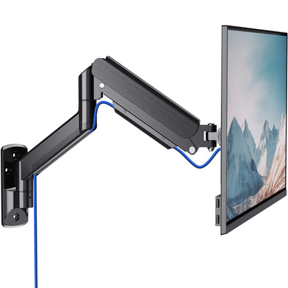 WALI Computer Monitor Wall Mount for 17 to 32 Inch Screens, Single Monitors Mount Holds up to 22lbs, Fully Adjustable Gas Spring Wall Mount Monitor Arm, 75x75/100x100mm VESA Mount (GSWM001), Black