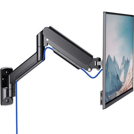WALI Computer Monitor Wall Mount for 17 to 32 Inch Screens, Single Monitors Mount Holds up to 22lbs, Fully Adjustable Gas Spring Wall Mount Monitor Arm, 75x75/100x100mm VESA Mount (GSWM001), Black
