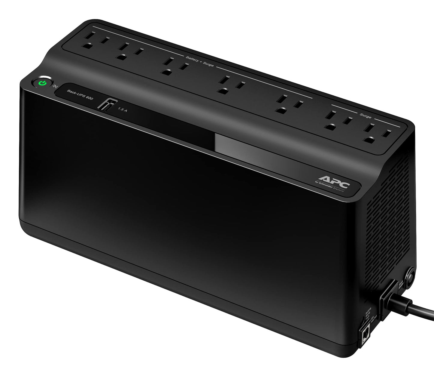 APC UPS Battery Backup and Surge Protector, 600VA/330 Watts Backup Battery Power Supply, BE600M1 Back-UPS with USB Charger Port