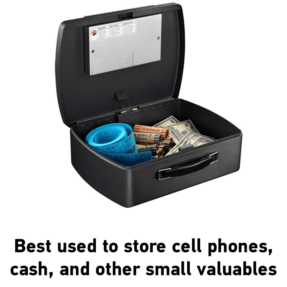 SentrySafe Portable Black Safe Box with Digital Keypad Lock, Small Steel Travel Safe with Carrying Handle for Money, Passport, 0.21 Cubic Feet, 4.4 x 13 x 10 Inches, P021E