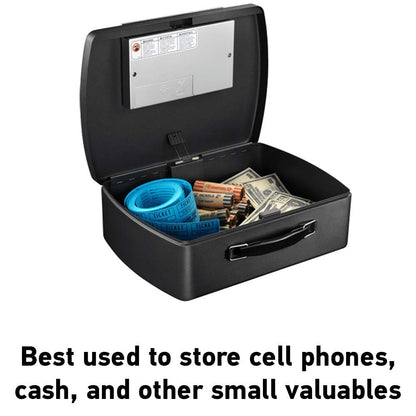 SentrySafe Portable Black Safe Box with Digital Keypad Lock, Small Steel Travel Safe with Carrying Handle for Money, Passport, 0.21 Cubic Feet, 4.4 x 13 x 10 Inches, P021E