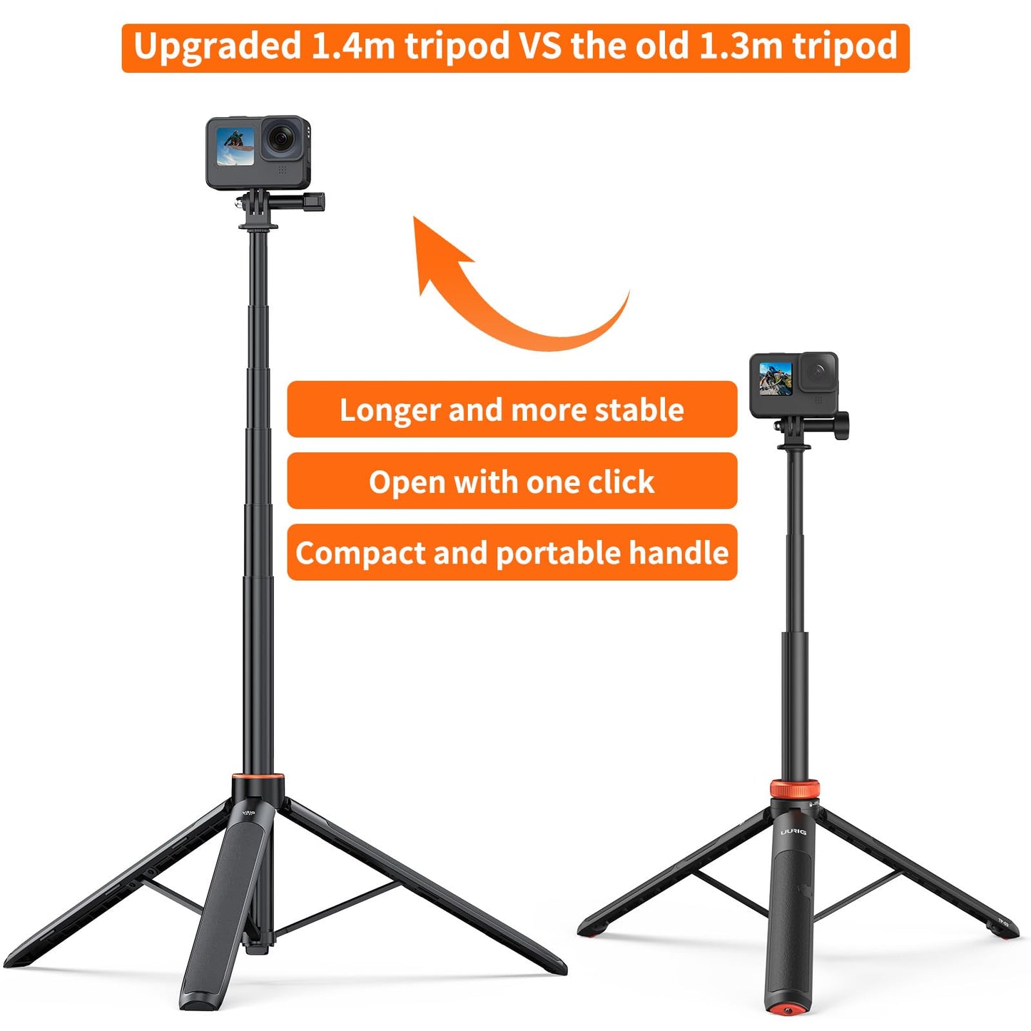 UURig TP21 54inch Telescopic Selfie Stick Long with Tripod, Waterproof Hand Grip with 1/4" Screw for Insta360 X5/X4 /X3/X2 /ACE PRO, DJI Osmo Action 5Pro/4/3,Pocket 3,GoPro Hero 13 12 11 10 9