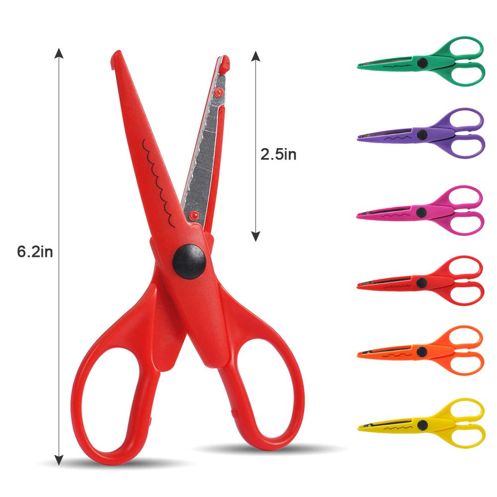 UCEC Craft Scissors - Decorative Edge, 6 Pack Extended Pattern Scissors with Different Designs, Fun for Kids, Teachers, Crafts, Scrapbooking, DIY Photos, Album