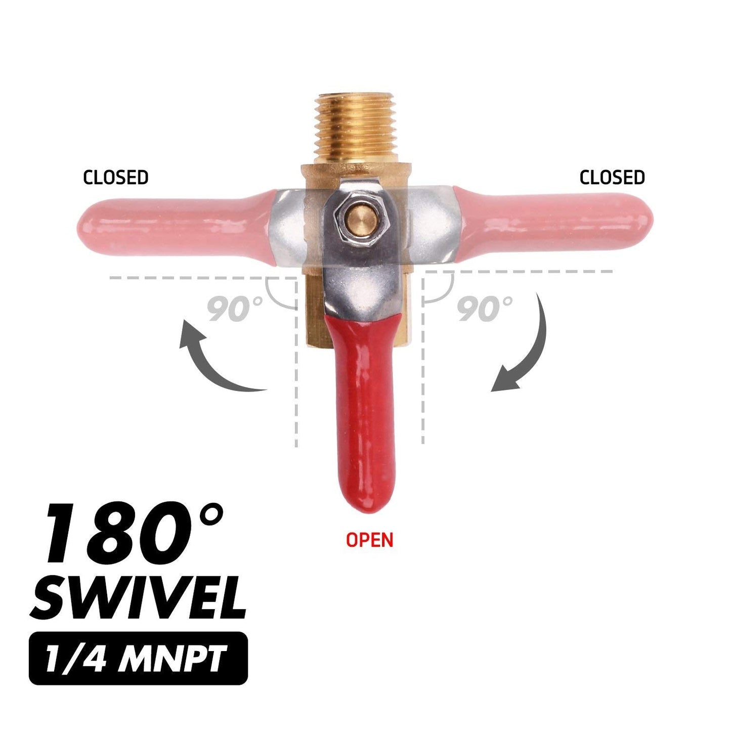 WYNNsky 1/4" Heavy Duty Air Compressor Brass Ball Valve Shut Off Switch, 1/4 Inch Male And Female NPT Thread Pipe Fitting