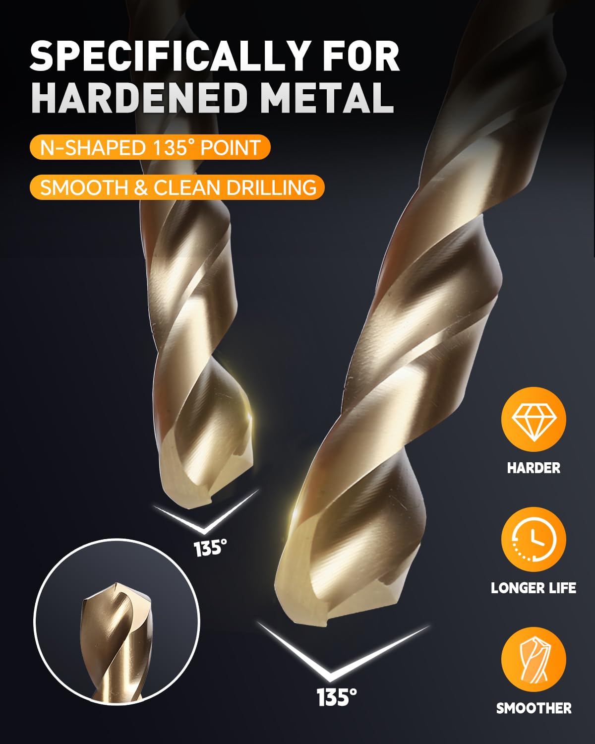 COMOWARE 21Pcs Drill Bit Set (1/16"-3/8"), M35 HSS Twist Drill Bits, Jobber Length, Straight Shank, Metal Drills bit Set for Steel, Stainless Steel/Iron/Wood/Plastic, with Metal Indexed Storage Case