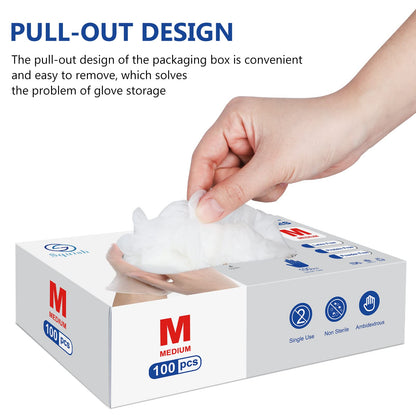squish Disposable Gloves, 100 Count 4 mil Clear Vinyl Gloves Latex Free Powder-Free Health Glove Cleaning Rubber Glove for Kitchen Cooking Cleaning Food Handling, Medium