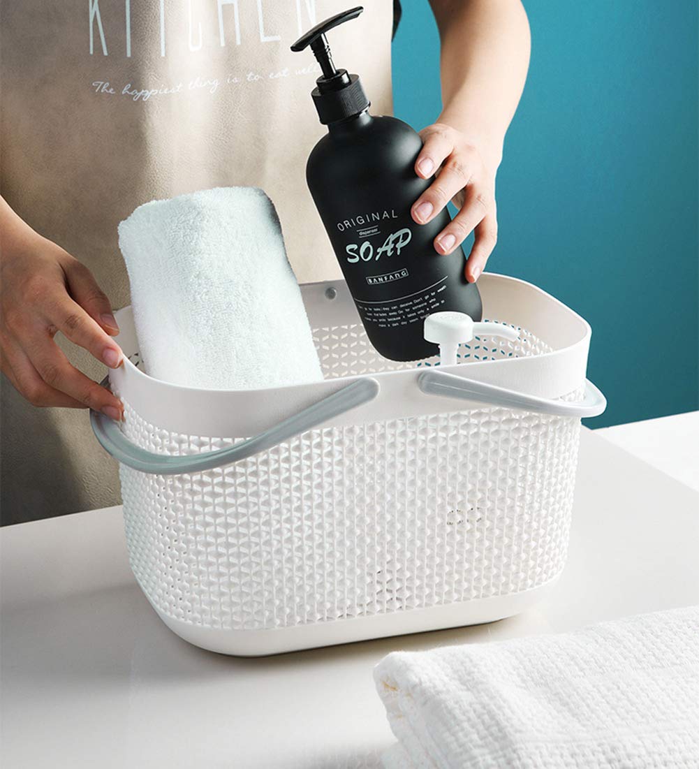 UUJOLY Portable Shower Caddy Basket Tote, Plastic Storage Basket with Handles Organizer Bins for Kitchen Bathroom College Dorm, White 2 Pack