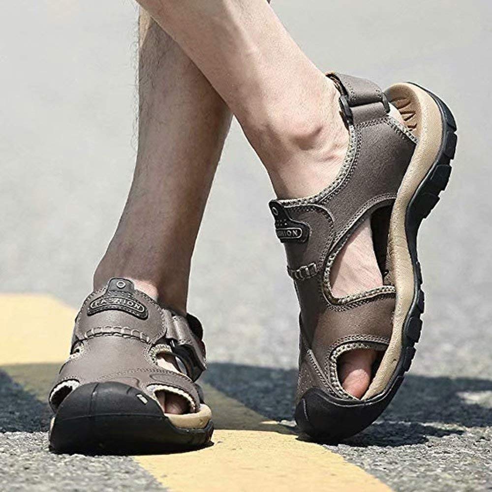 visionreast Mens Closed Toe Fisherman Leather Sandals Outdoor Hiking Beach Sandals Athletic Water Shoes