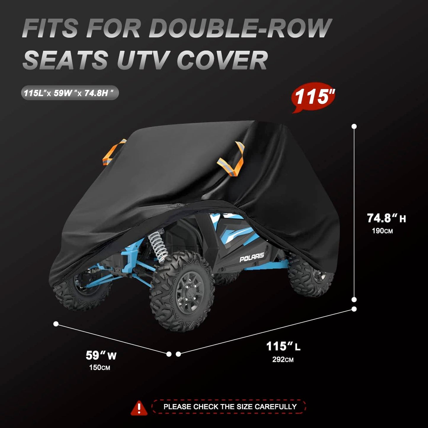 UTV Cover 2 Seater Waterproof Outdoor,Side by Side ATV Covers,Durable Anti-UV All Weather Protection, Compatible with Polaris Ranger RZR Can-am Defender Yamaha Honda Pioneer,115" Lx59 Wx74.8 H