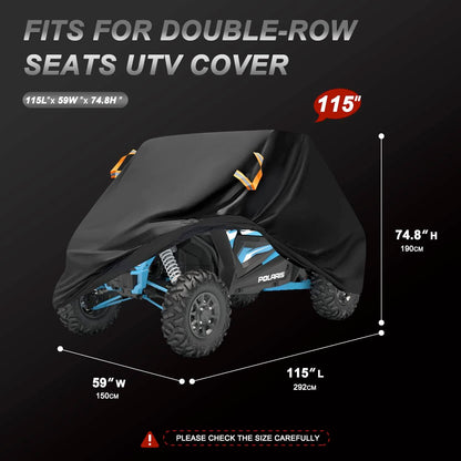 UTV Cover 2 Seater Waterproof Outdoor,Side by Side ATV Covers,Durable Anti-UV All Weather Protection, Compatible with Polaris Ranger RZR Can-am Defender Yamaha Honda Pioneer,115" Lx59 Wx74.8 H