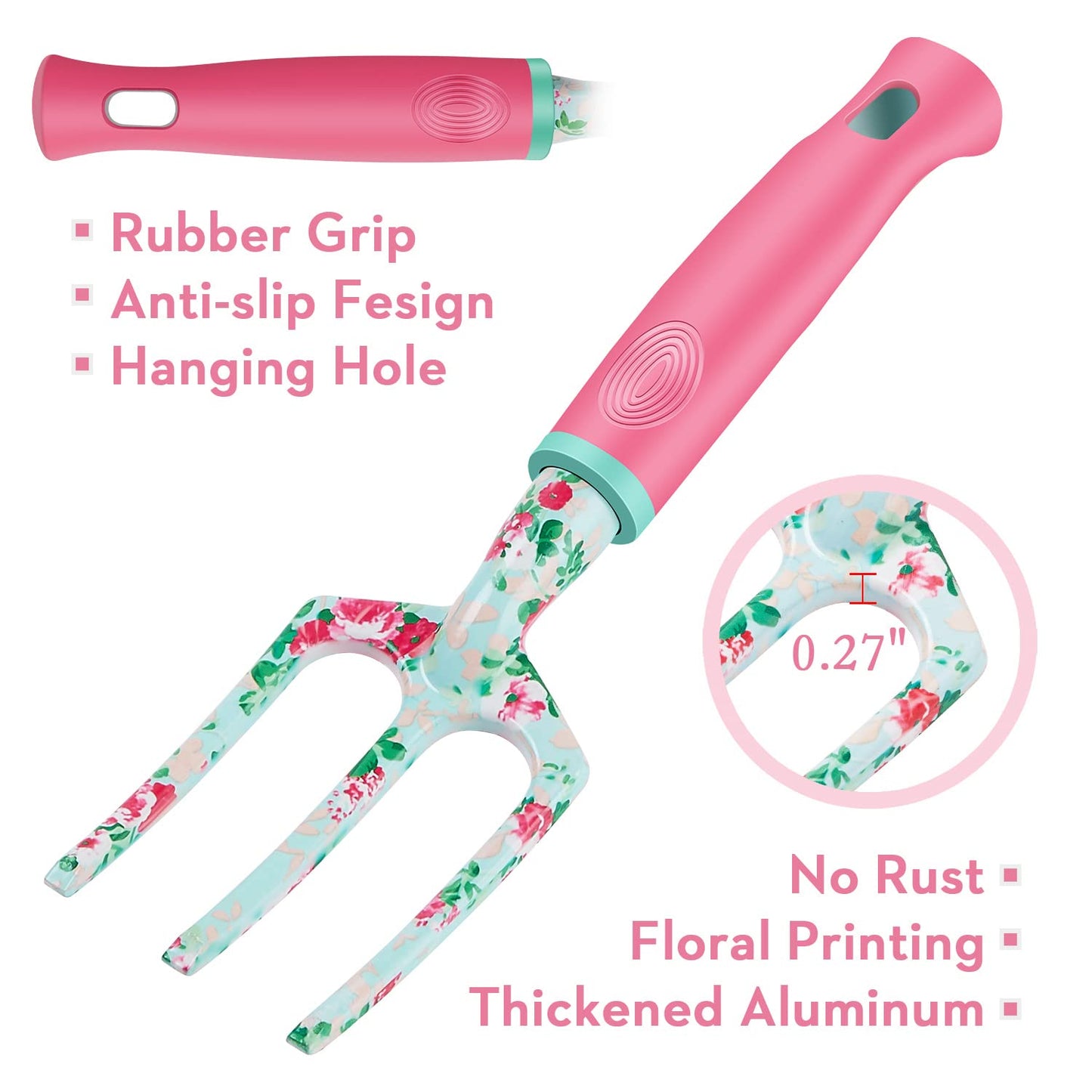 Gardening Tools, 8 Pcs Heavy Duty Floral Garden Tool Set Birthday Gifts for Women WANCHI Rose Red Gardening Kit (Garden Tool Bag Kneeling Pad Weeder Fork Hand Rake Pruning Shears Trowel Transplanter)