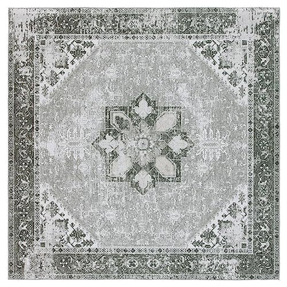 SAFAVIEH Tucson Collection Area Rug - 10' Square, Dark Sage/Ivory, Geometric Design, Machine Washable Indoor/Outdoor & Washable-Ideal for Patio, Backyard, Mudroom (TSN102F)