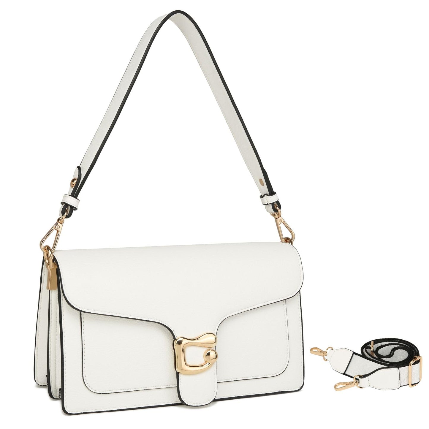 Travistar Women's Faux Leather Satchel Handbag, Small Crossbody Purse with 2 Straps, White (F195-white)
