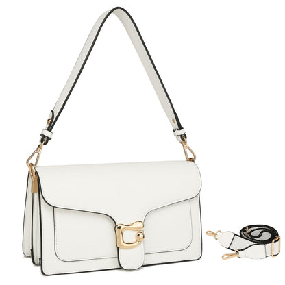 Travistar Women's Faux Leather Satchel Handbag, Small Crossbody Purse with 2 Straps, White (F195-white)