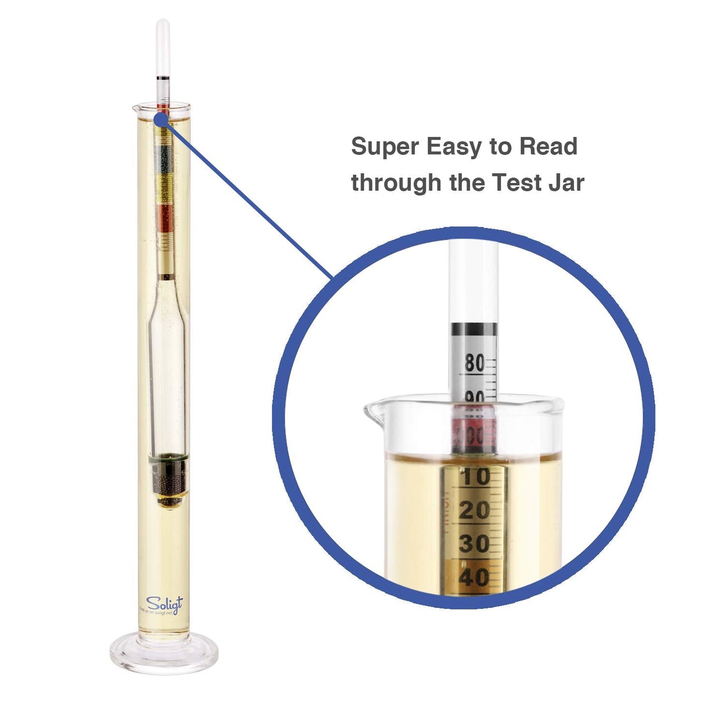 SOLIGT Triple Scale Hydrometer and Glass Test Jar for Wine, Beer, Mead & Cider - ABV, Brix and Gravity Test Kit