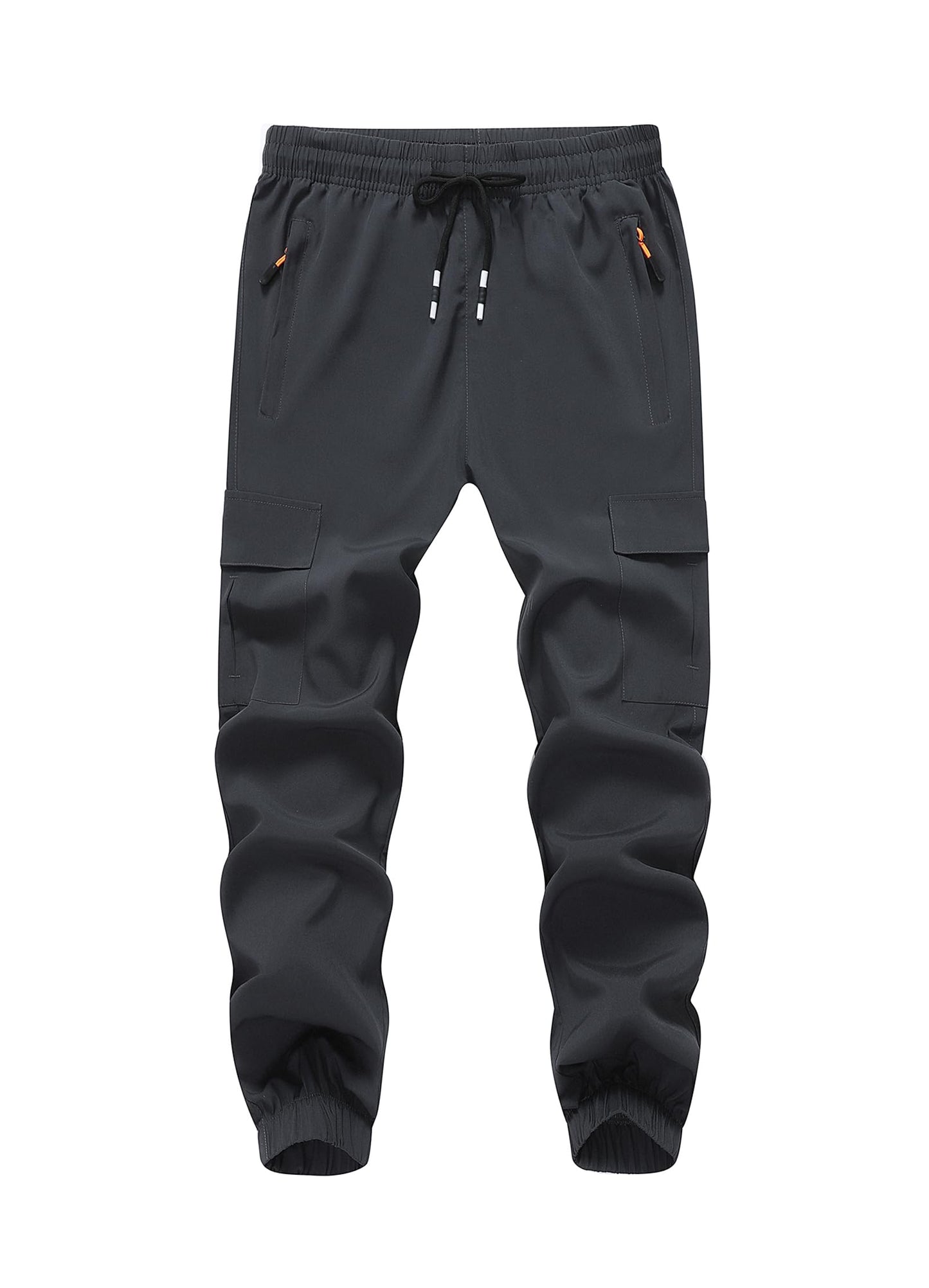 WaltZon Boy's Cargo Joggers Pants Youth Quick Dry Hiking Pull-On Lightweight Pants for Sports Outdoor with Zipper Pockets(3801-D.Gray10)