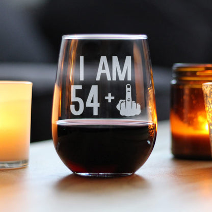 54 + 1-55th Birthday Stemless Wine Glass for Women & Men - Cute Funny Wine Gift Idea - Unique Personalized Bday Glasses for Mom, Dad, Friend Turning 55