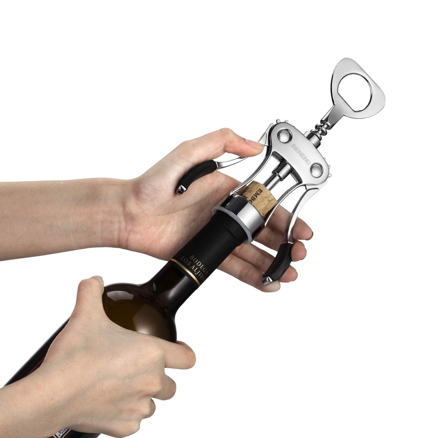 Beneno Wine Opener, Zinc Alloy Premium Wing Corkscrew with Multifunctional Bottles Opener, Sharp Wine Corkscrew with Ergonomic Non-Slip Wing Handle, Upgrade