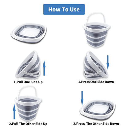Craftend Collapsible Bucket 10L 2.6 Gallon Cleaning Bucket Mop Bucket Folding Foldable Portable Small Plastic Water Supplies for Outdoor Garden Camping Fishing Car Wash Space Saving Grey Square