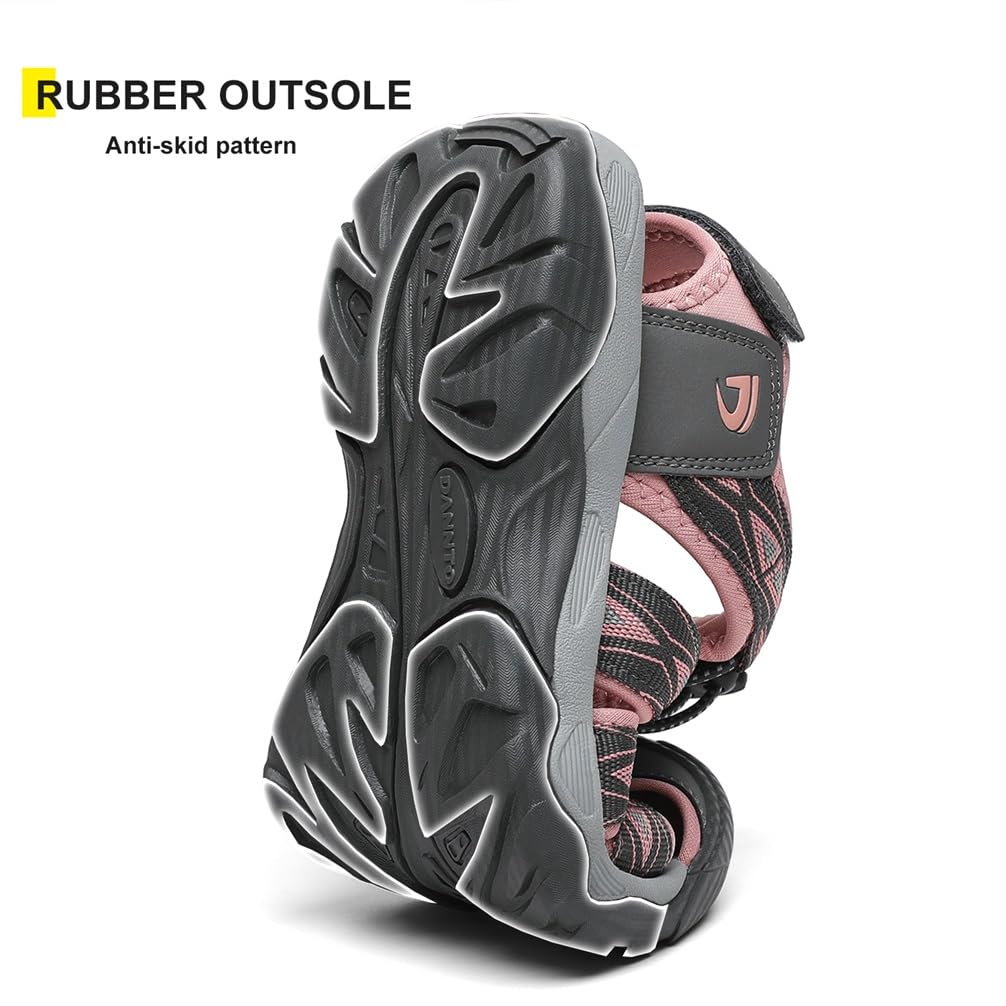 Dannto Women's Sport Hiking Sandals Closed Toe Outdoor Athletic Walking Sandal Lightweight Summer Water Shoes Grey and Pink Size 8.5