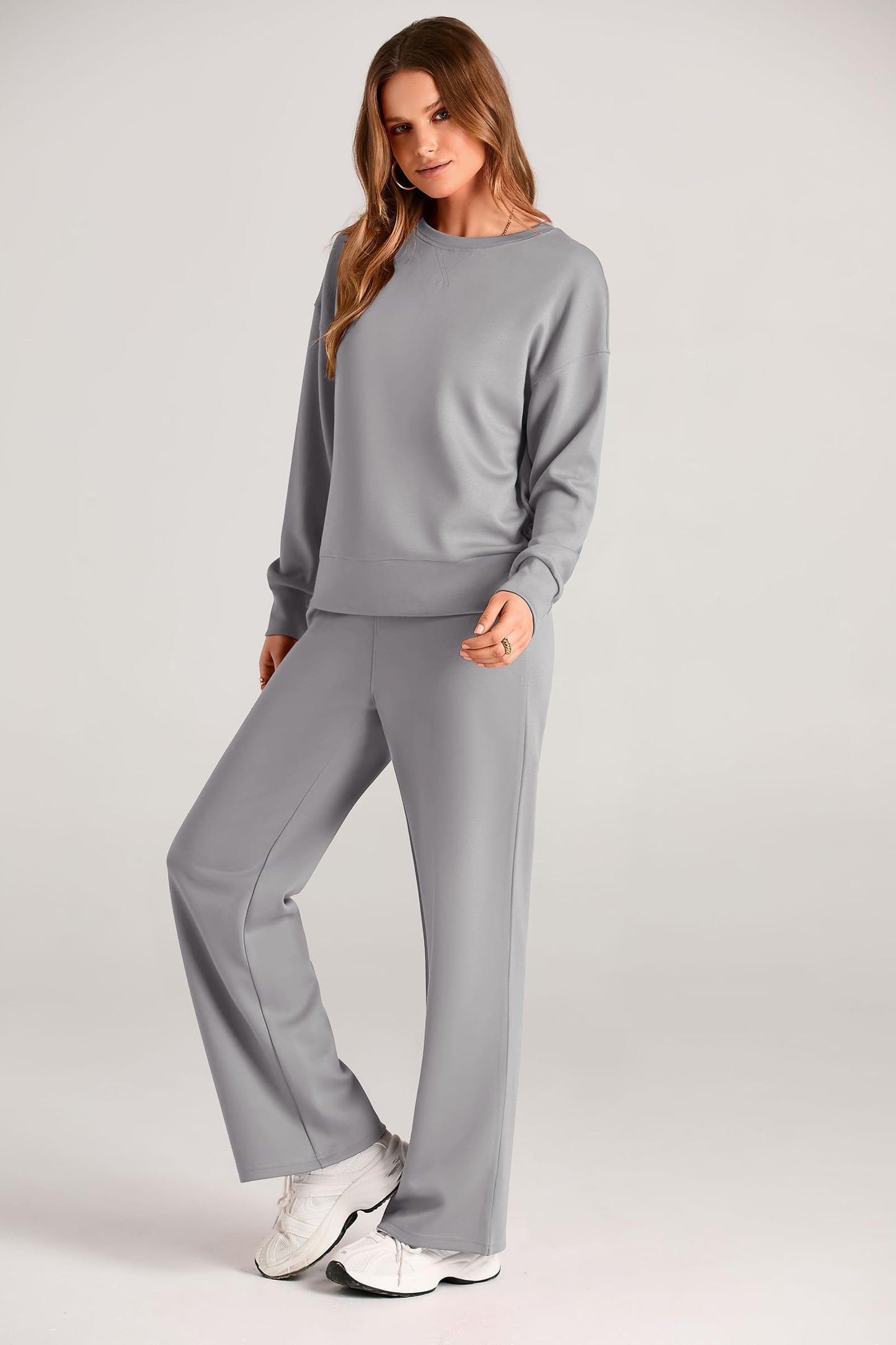 PRETTYGARDEN Womens 2 Piece Outfits 2025 Fall Long Sleeve Sweatshirt Wide Leg Pants Lounge Sets Winter Sweatsuits Tracksuit (Grey,XX-Large)