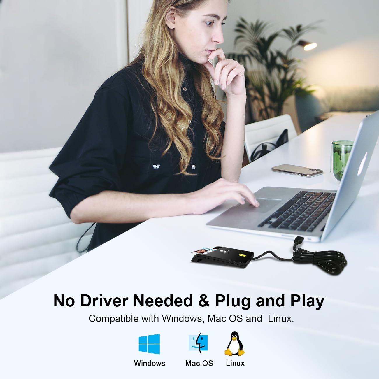 ZOWEETEK CAC Card Reader Military, Smart Card Reader DOD Military USB Common Access CAC, Compatible with Windows, Mac OS and Linux