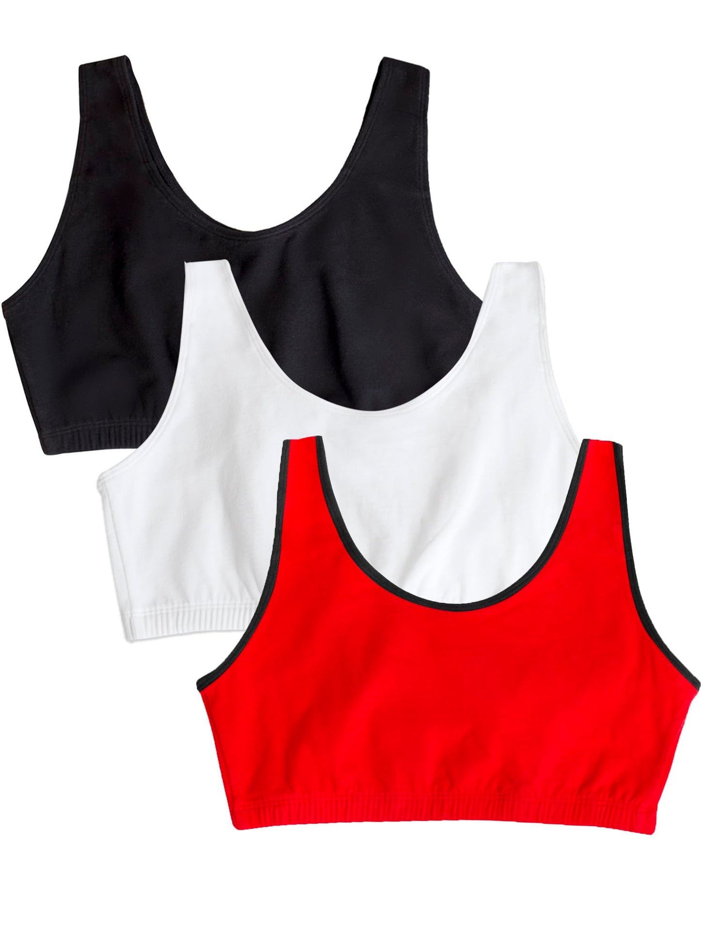 Fruit of the Loom Women's Built Up Tank Style Sports Bra Fashion Colors, Red Hot With Black/White/Black, 36