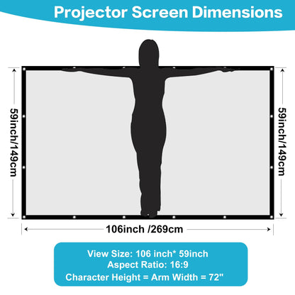 Taotique Projector Screen 120 inch, Movie Projector Screen 16:9 Foldable and Portable Anti-Crease Indoor Outdoor Projection Double Sided Video Projector Screen for Home, Party, Office, Classroom