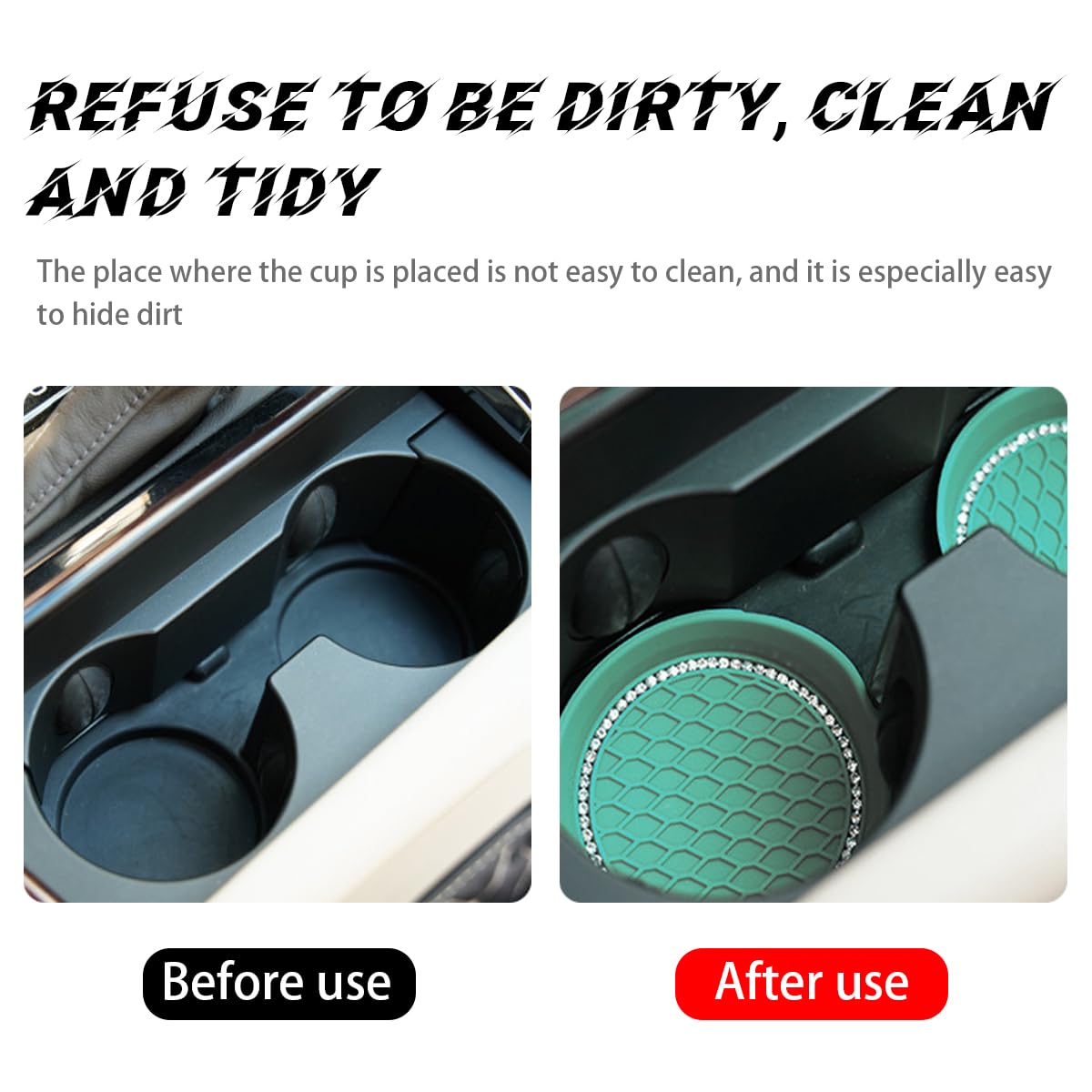 zipelo Bling Car Cup Coaster, 4 Pack Universal Vehicle Anti-Slip Cup Holder Insert Coasters, Crystal Rhinestone Silicone Shockproof Drink Mat, Car Interior Accessories (Mint Green)