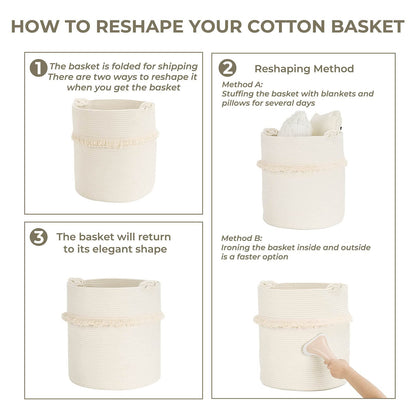 CherryNow Extra Large Woven Storage Baskets – 17'' x 16'' Cotton Rope Decorative Hamper for Magazine, Toys, Blankets, and Laundry, Cute Tassel Nursery Decor - Home Storage Container Off-white