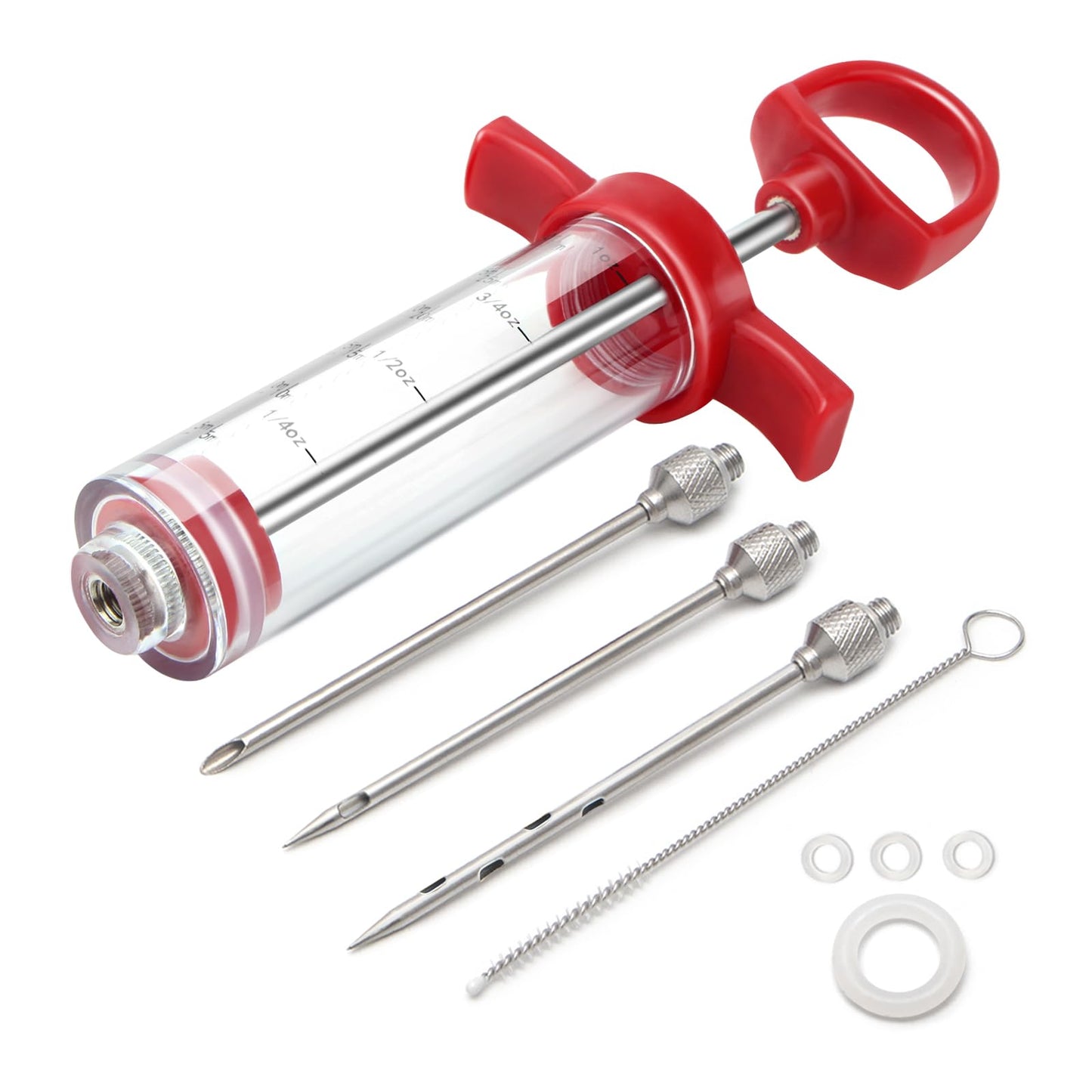 TGE-V 1-oz Plastic BBQ Marinade Injector Kit, Turkey Injector Syringe (3 Stainless Steel Meat Needles + 3 Replacement O Rings + 1 Cleaning Brush) for Smoked BBQ Grill