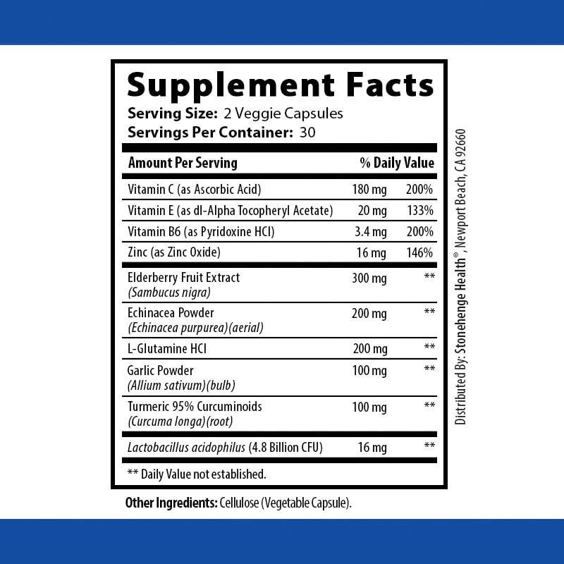 Stonehenge Health Dynamic Immunity Daily Supplement 10-in-1 Immune Boosters Zinc, Elderberry, Echinacea, Vitamin C & Probiotic L. Acidophilus – Supports Immune System & Respiratory Health, 60 Capsules