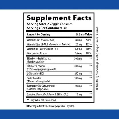 Stonehenge Health Dynamic Immunity Daily Supplement 10-in-1 Immune Boosters Zinc, Elderberry, Echinacea, Vitamin C & Probiotic L. Acidophilus – Supports Immune System & Respiratory Health, 60 Capsules
