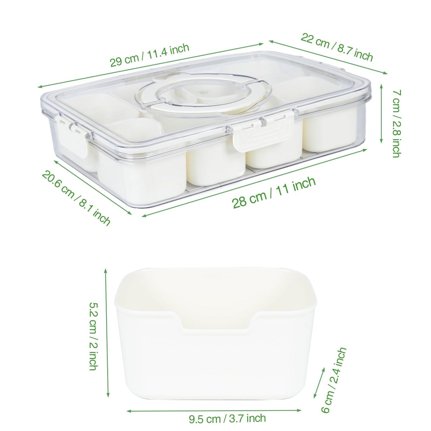 shopwithgreen 2Pcs Divided Serving Tray with Lid and Handle, Portable Snackle Box Snack Containers for Charcuterie, Party, Veggies, Snack, Fruit, Nuts, Candy, Chip, Entertaining, Picnic