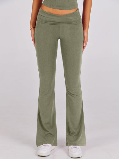 ANRABESS Lounge Sets for Women 2 Piece Foldover Yoga Flare Leggings Pants Crop Tops Casual Y2K Outfits Matching Tracksuit Set Olive Small