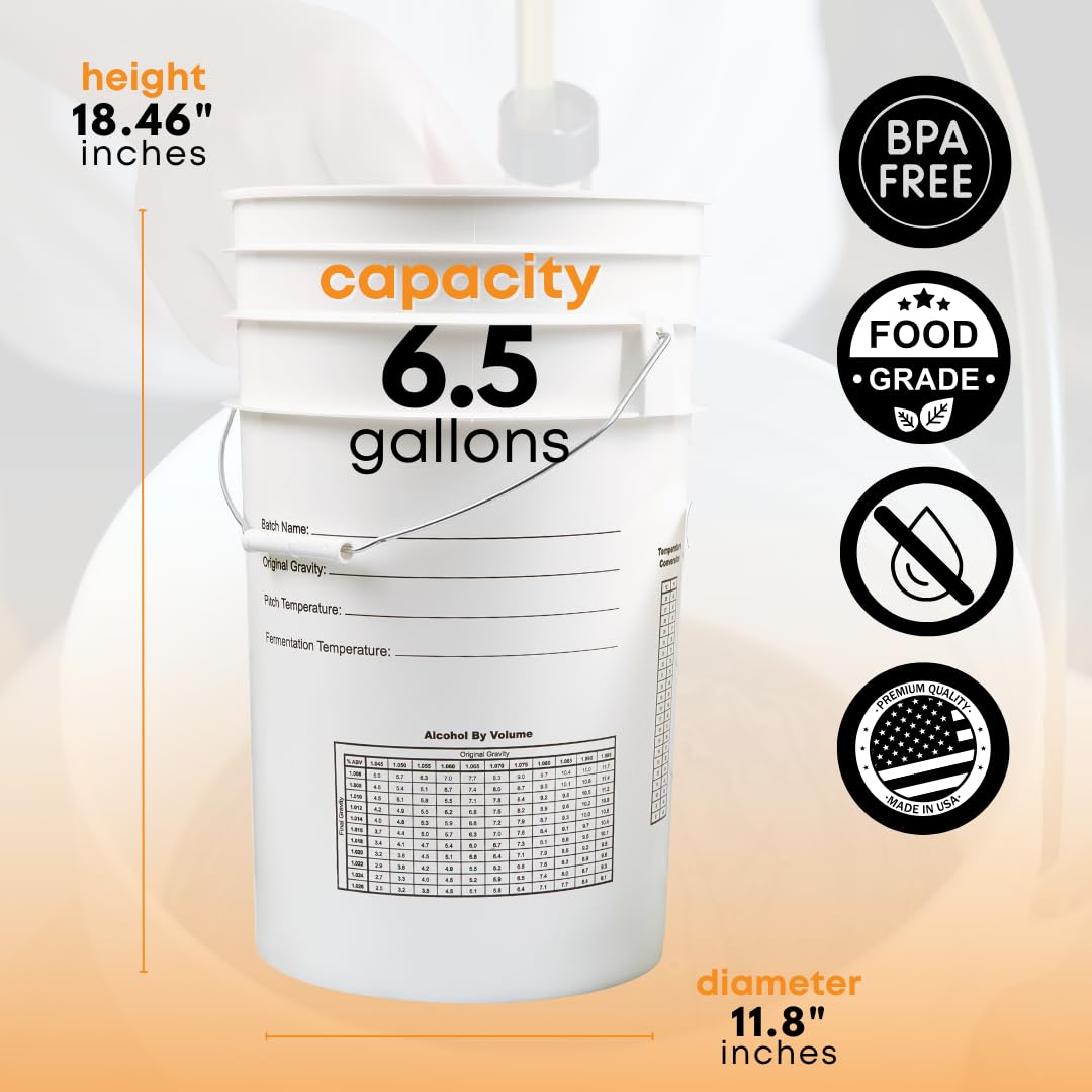 Fastrack 6.5 Gallon Fermenting Bucket with Lid | White | 100% Food Grade-BPA Free Fermenting Brew Bucket for your Beer, Wine or any other Fermented Beverage