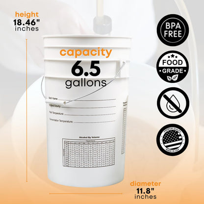 Fastrack 6.5 Gallon Fermenting Bucket with Lid | White | 100% Food Grade-BPA Free Fermenting Brew Bucket for your Beer, Wine or any other Fermented Beverage