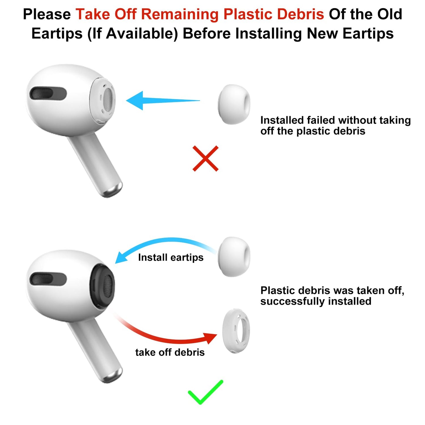 [3 Pairs] Replacement Ear Tips for Airpods Pro and Airpods Pro 2nd Generation with Noise Reduction Hole, Silicone Ear Tips for Airpods Pro with Portable Storage Box and Fit in The Charging Case(S/M/L)