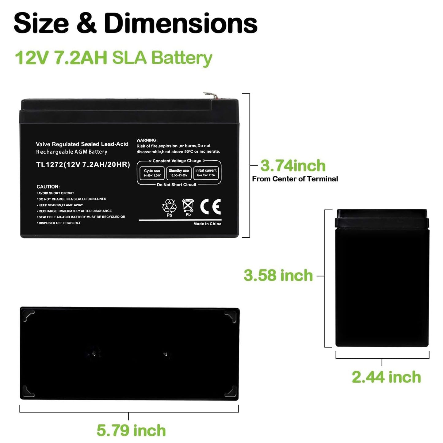 WEIZE 12V 7AH Rechargeable Sealed Lead Acid Battery for Razor E200/E200S E300 & E300S Electric Scooter,MX350 & MX400 Dirt Rocket Electric Dirt Bike Parts