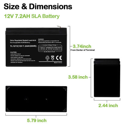 WEIZE 12V 7AH Rechargeable Sealed Lead Acid Battery for Razor E200/E200S E300 & E300S Electric Scooter,MX350 & MX400 Dirt Rocket Electric Dirt Bike Parts